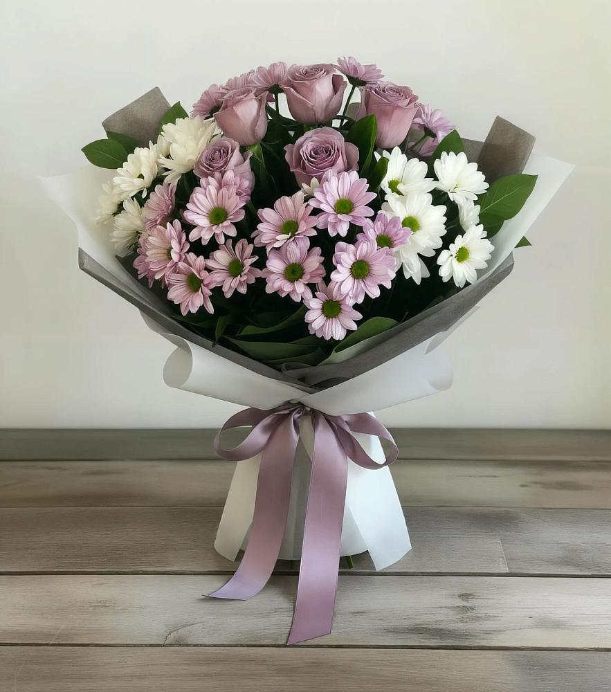 Букет цветов из: Хризантемы и Розы в Старокучергановке