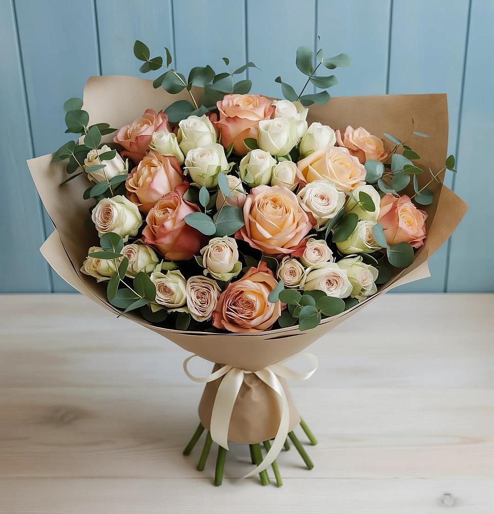 Букет цветов из: Альстромерии и Розы в Старокучергановке