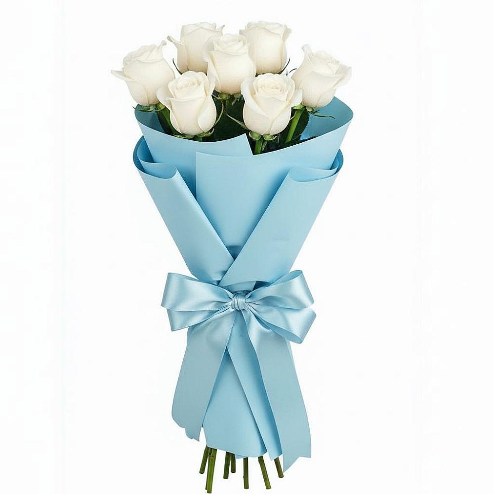 Букет 7 белых роз Проуд в Старокучергановке