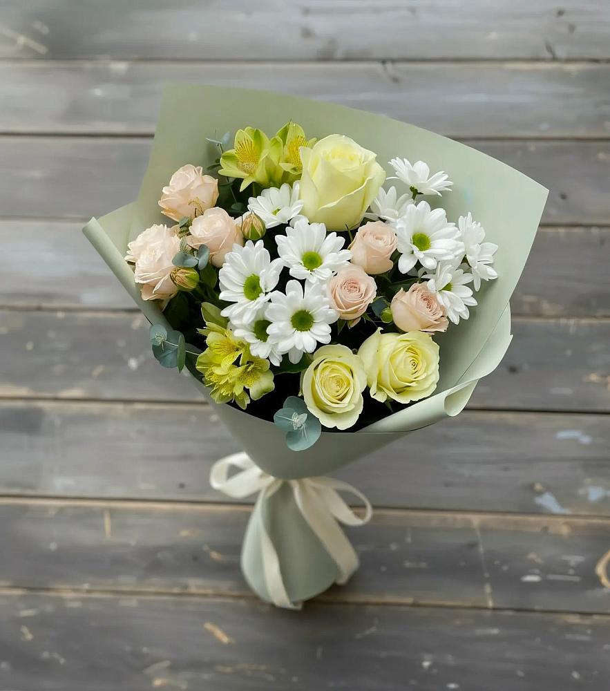 Букет цветов из: Альстромерии, Розы и Хризантемы в Старокучергановке