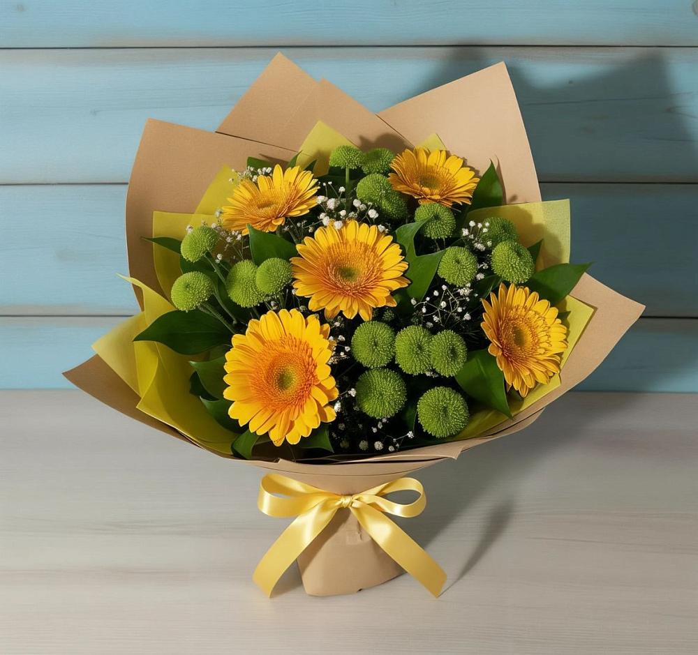 Букет цветов из: Герберы и Хризантемы в Старокучергановке