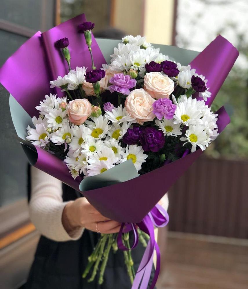 Букет цветов из: Хризантемы, Гвоздики и Розы в Старокучергановке