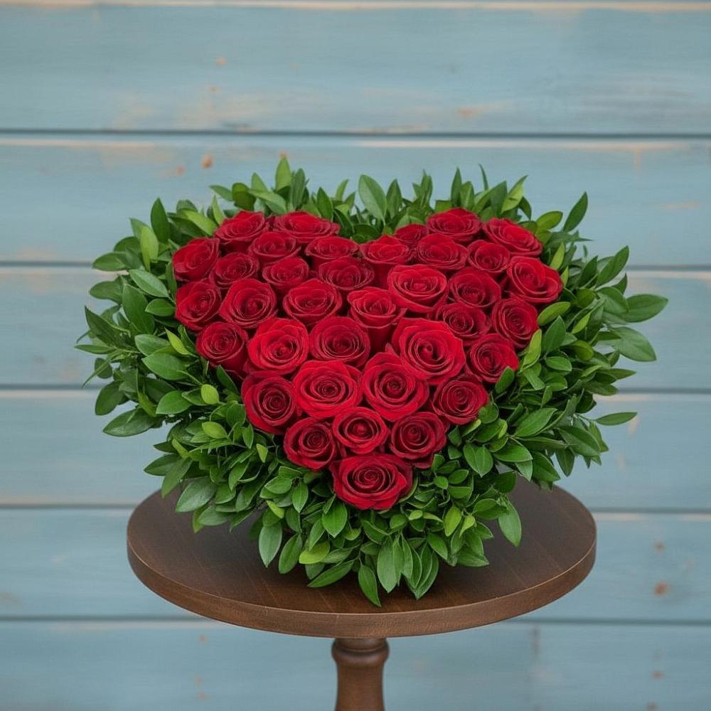 Цветочная композиция из Розы в виде сердца в Старокучергановке