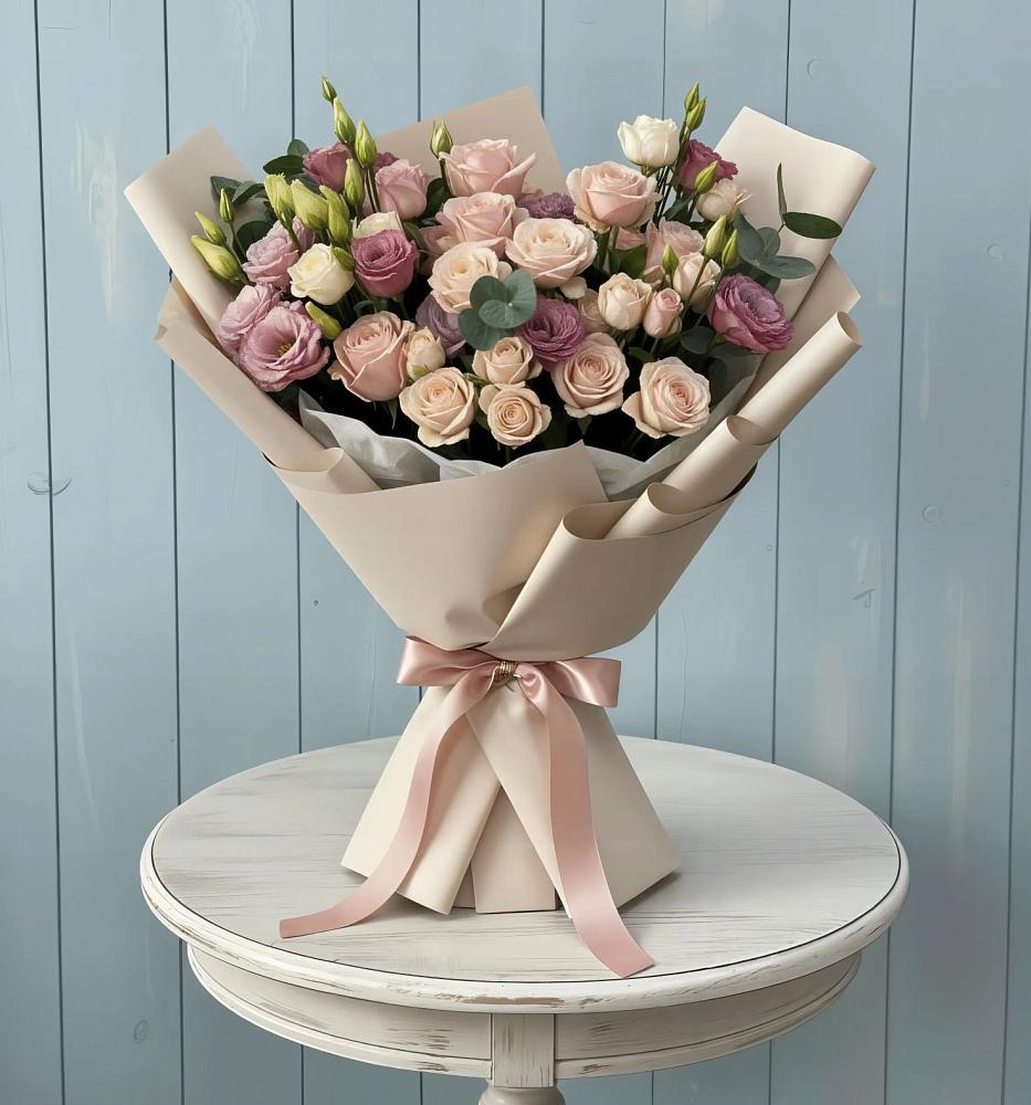 Букет цветов из: Розы и Лизиантусы в Старокучергановке