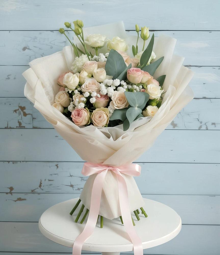 Букет цветов из: Розы и Лизиантусы в Старокучергановке