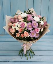 Букет цветов из:  Хризантемы, Розы и Альстромерии в Старокучергановке