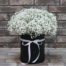 Цветочная композиция из Гипсофила в шляпной коробке в Старокучергановке